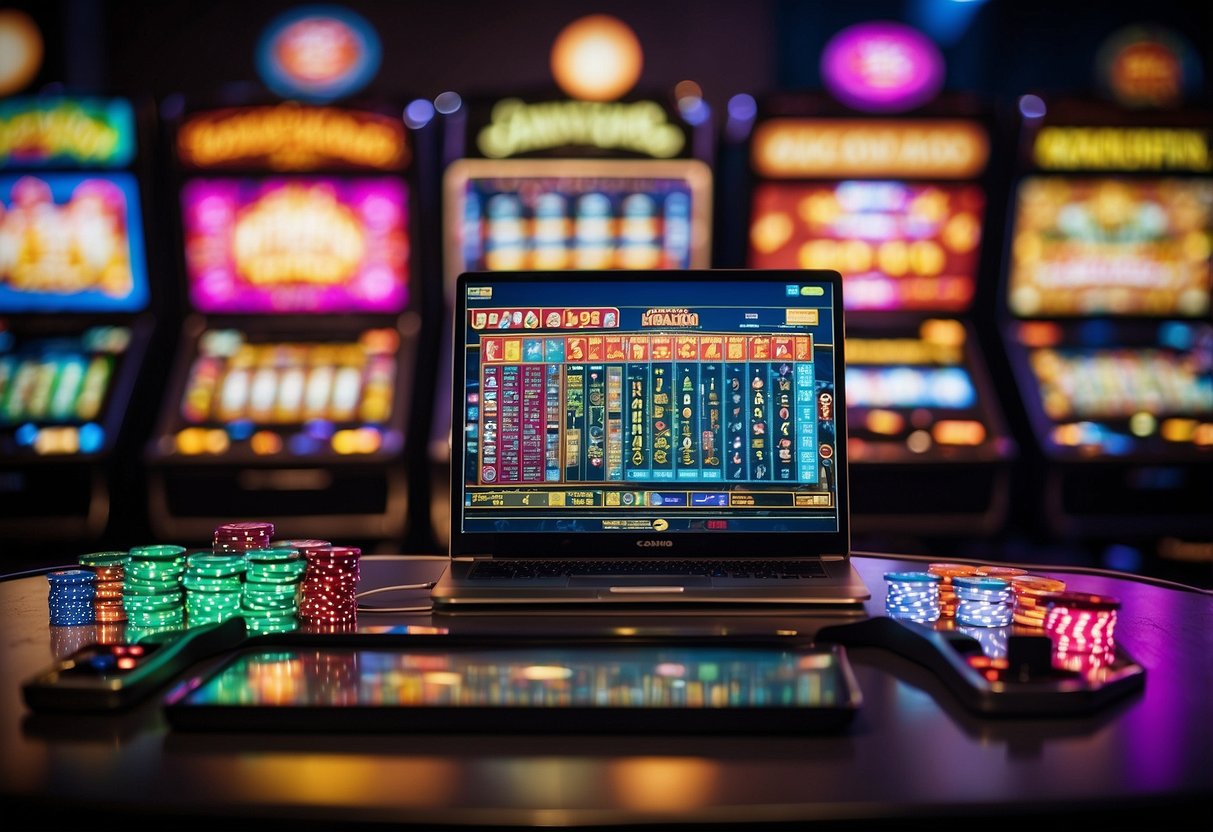 A computer screen displaying various casino games with colorful graphics and enticing animations