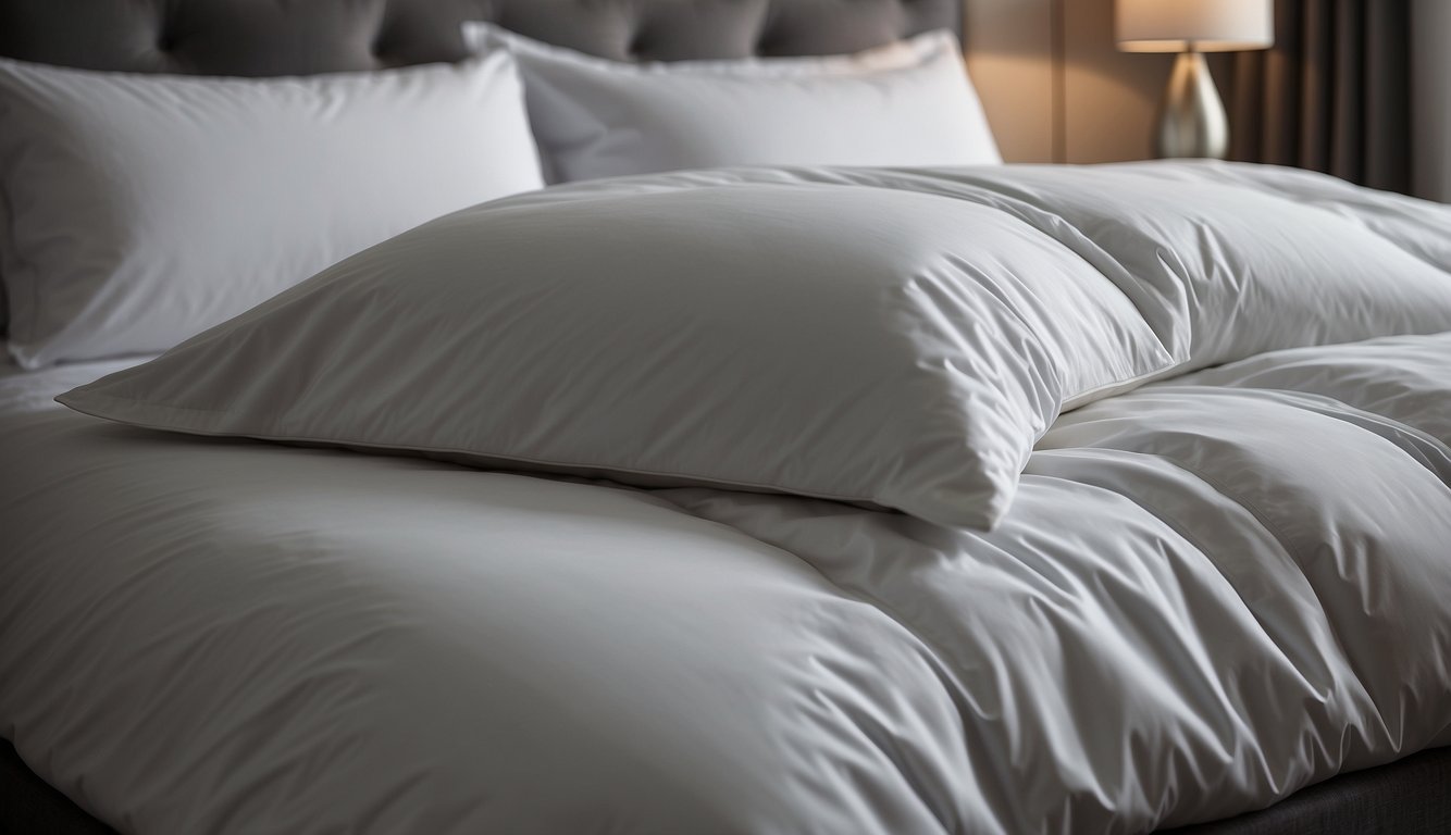 A duvet cover lies flat on a bed, open at one end. A duvet is placed inside, then the cover is buttoned or zipped closed for a seamless and stylish look