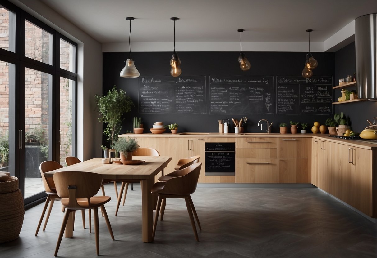 A modern kitchen with a chalkboard wall as the centerpiece, showcasing 25 design inspirations