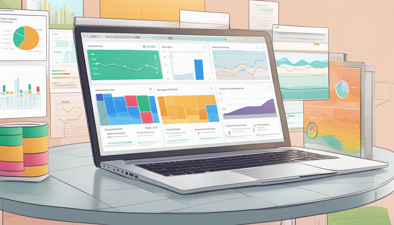 A laptop displaying Hotjar's case studies and insights. Graphs and data visualizations are visible on the screen