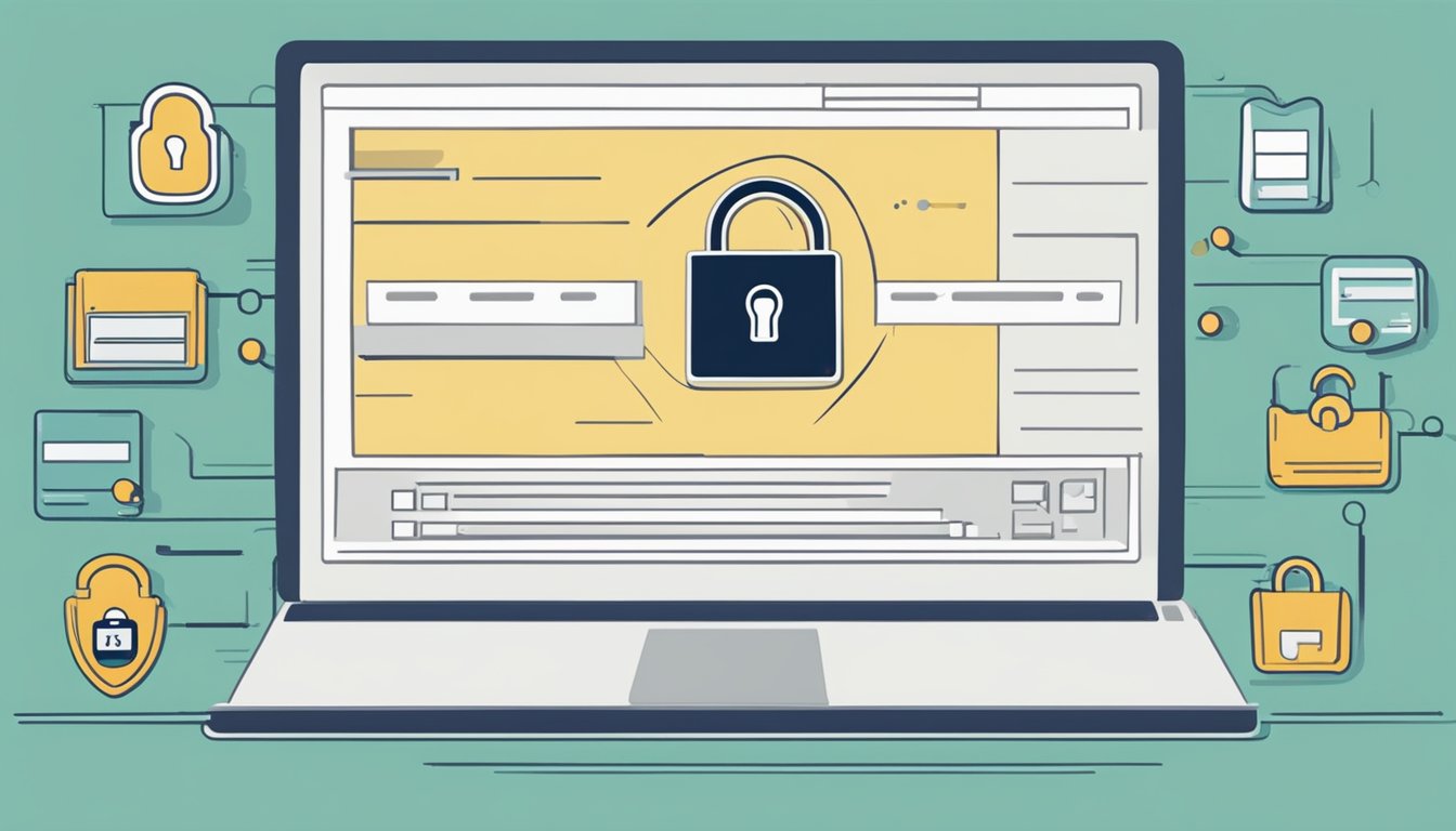 A padlock secured on a computer screen with the words "Sikkerhet og personvern kjøpe domene" displayed, symbolizing online security and privacy for domain purchases