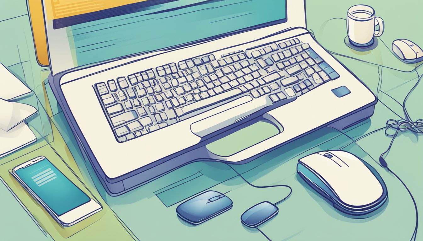 A computer with a keyboard and mouse, displaying a webpage titled "Frequently Asked Questions kjøpe domene."