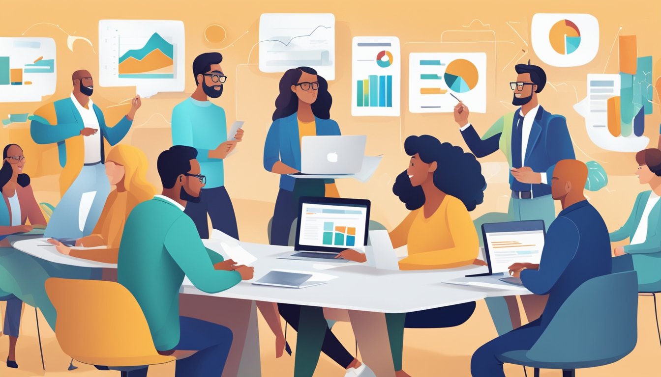 A diverse group of people engaging in business activities, with clear segmentation and targeted marketing efforts