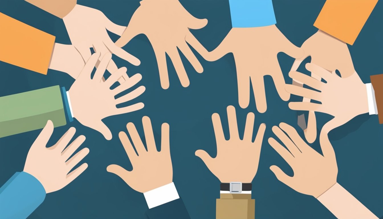 A group of interconnected hands forming a circle, representing trust and loyalty in inbound marketing