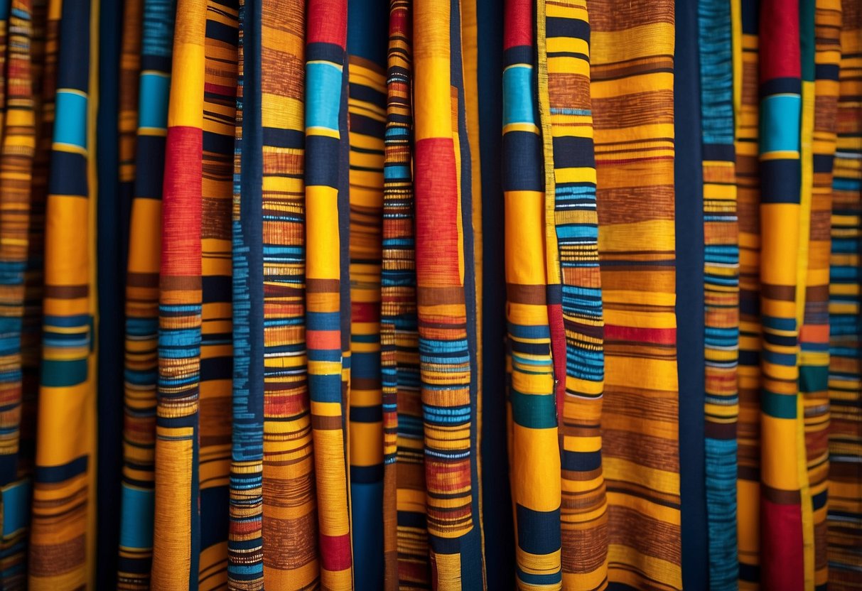 Vibrant Kente cloth curtains hang in a sunlit room, adding a pop of color to the African American home decor