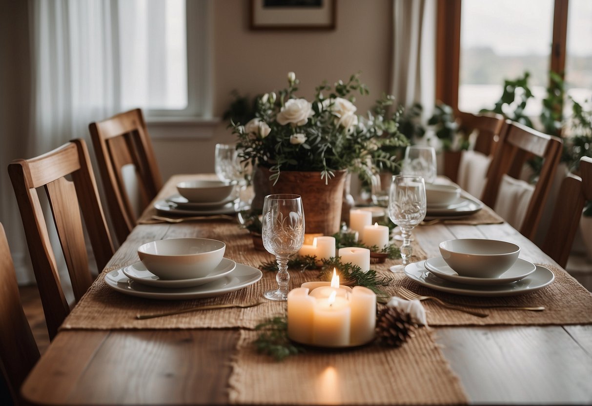 A table adorned with custom runners in a cozy home setting, with decorative elements and crafts for adults