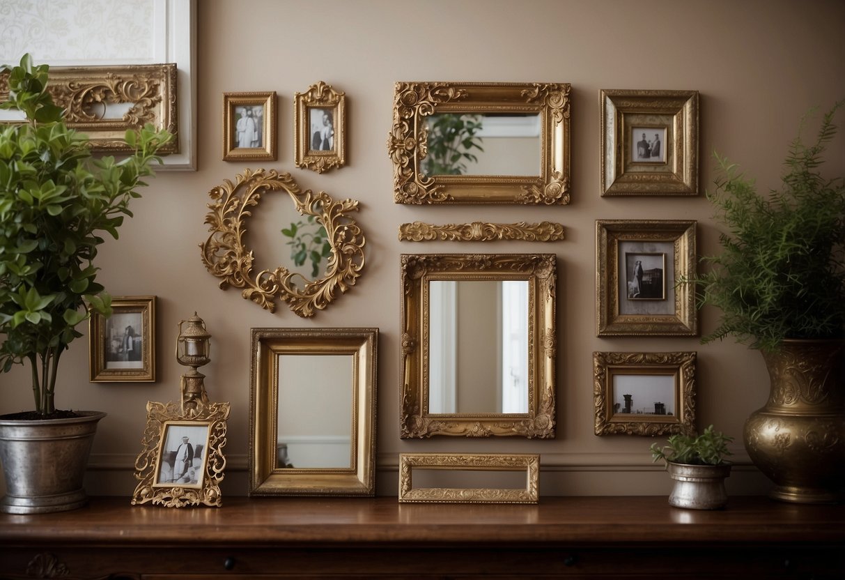 A collection of ornate picture frames adorns the walls of a Victorian home, adding a touch of elegance and charm to the decor