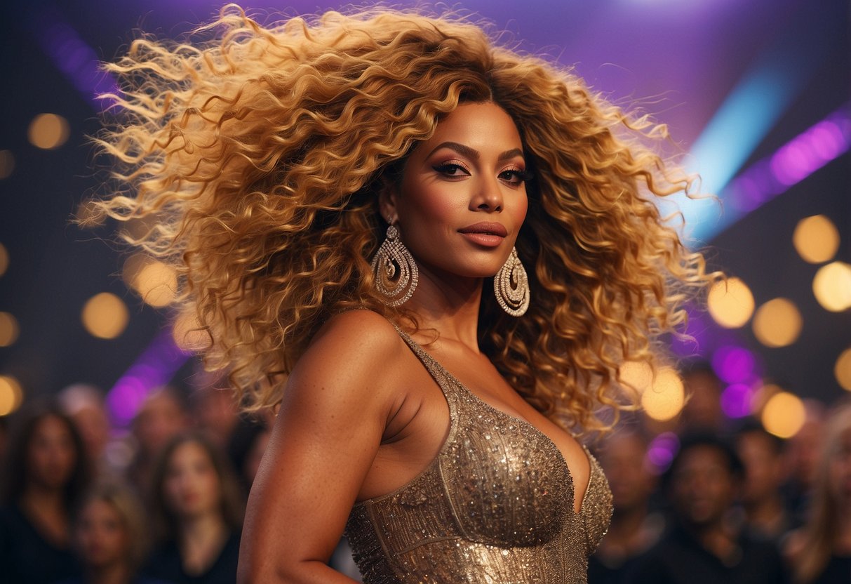 Vibrant hair colors swirling around a central focal point, showcasing Beyoncé's stunning hair transformations