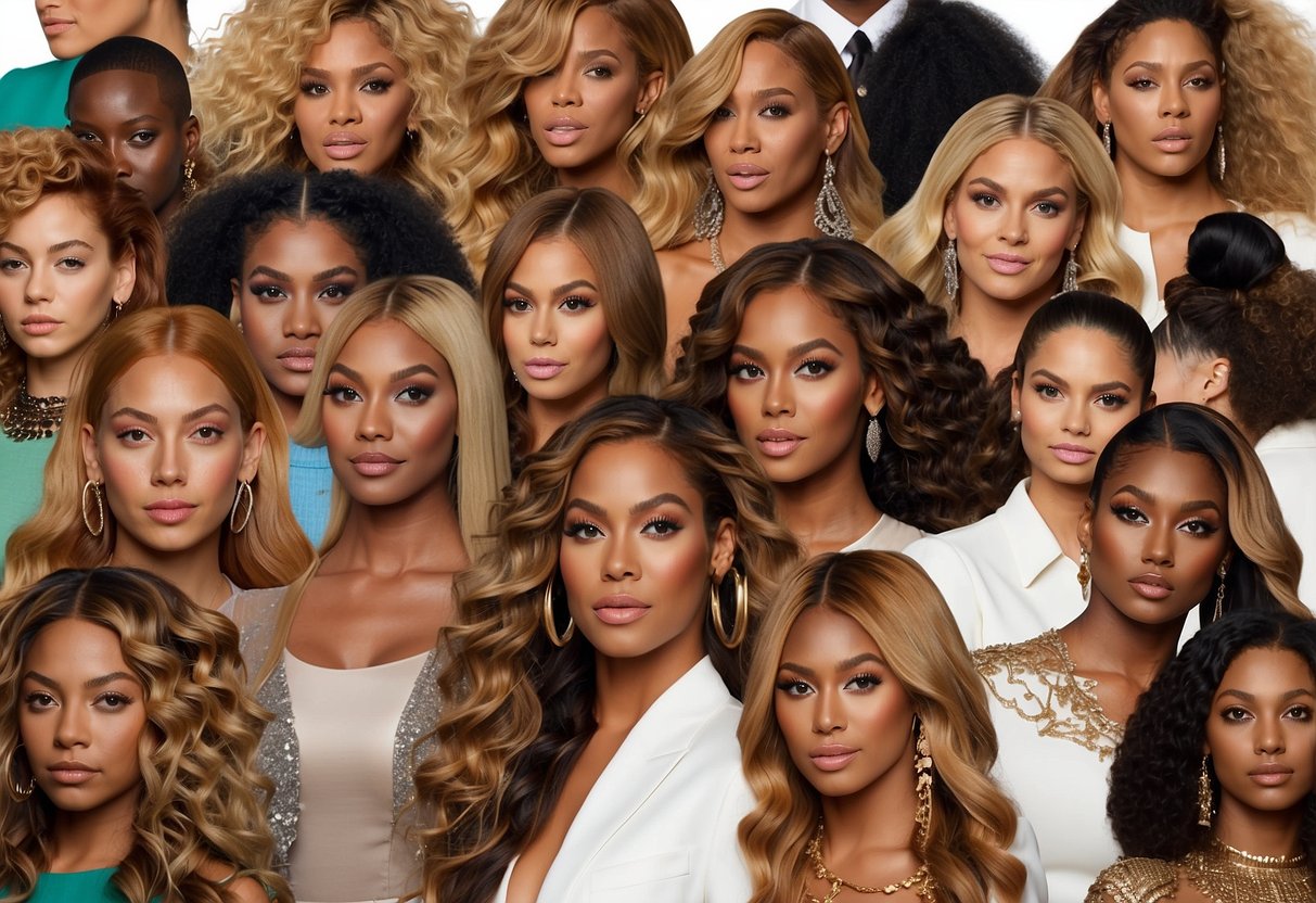 A series of hair portraits showcasing Beyoncé's iconic styles and color transformations over the years