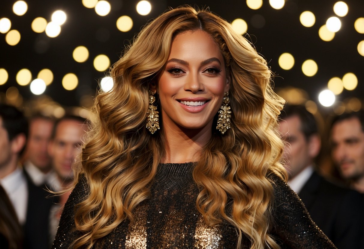 Beyoncé's new hair look: long, flowing locks with golden highlights, styled in loose waves. Fans buzzing with excitement