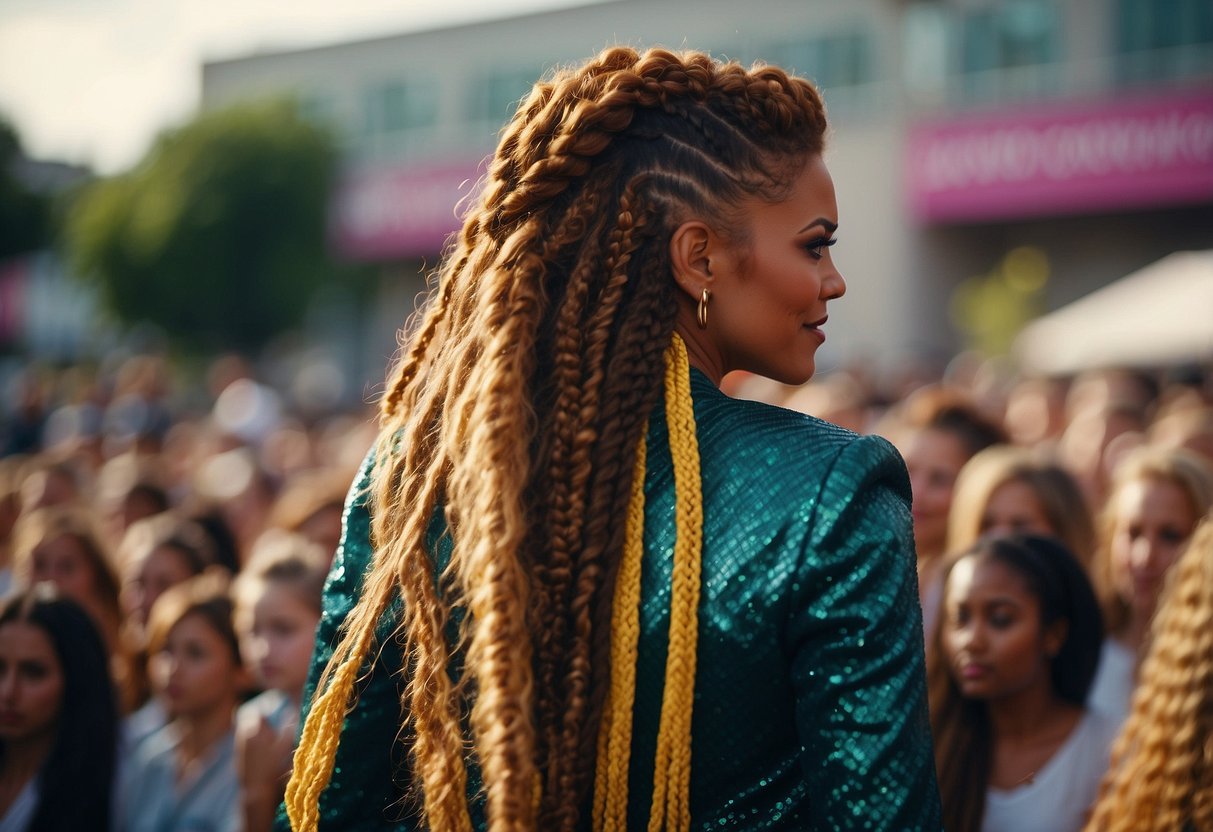 A striking, bold new hair look with vibrant colors and intricate braids, capturing attention and sparking conversation among Beyoncé's fans