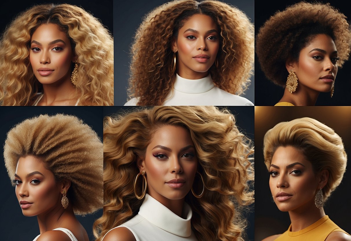 Beyoncé's natural hair displayed in various styles, from sleek and straight to voluminous curls, showcasing its cultural significance