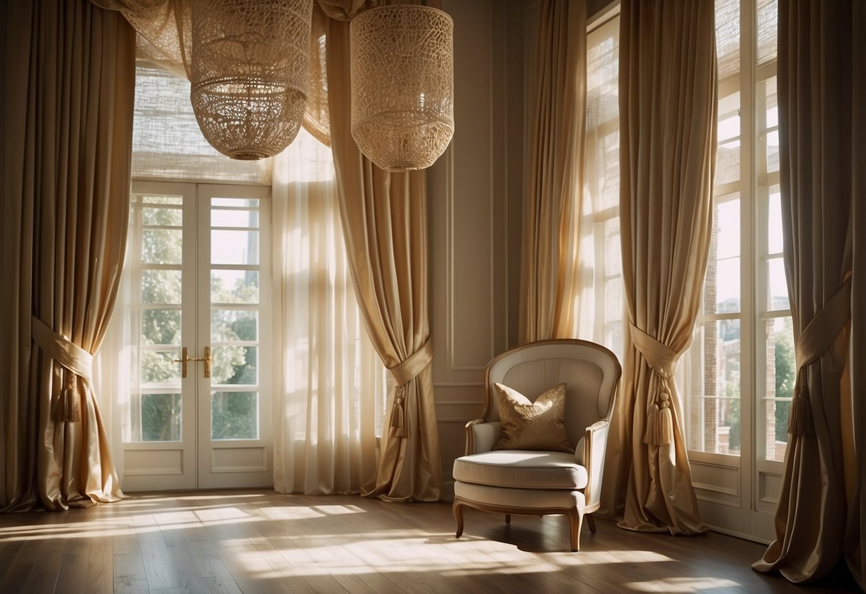 Luxurious silk curtains drape elegantly in a sunlit room, adding a touch of glamour to the chic home decor