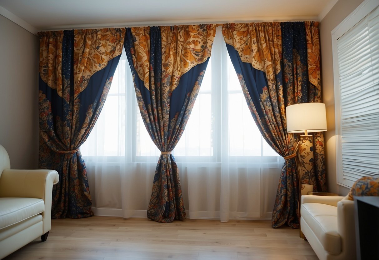 Colorful patterned curtain panels hang in a bright clothes room, adding a pop of design to the space