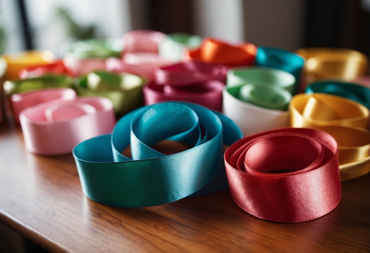 Colorful ribbons wrapped around napkins on a dining table