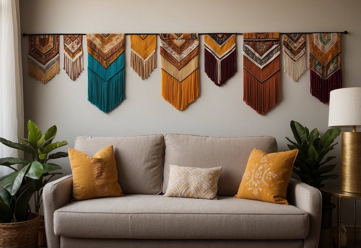 A colorful array of Fair Trade Wall Hangings adorns a cozy living room, adding a touch of organic beauty to the home decor