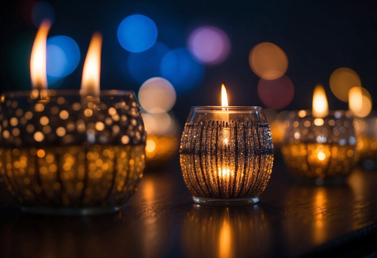 Vibrant fireworks burst from candle holders, illuminating a festive Fourth of July home decor scene