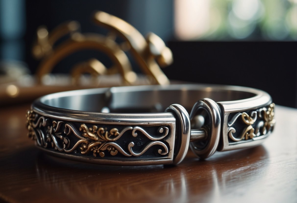 A vintage horse bit serves as the base for a unique coffee table in an equestrian-themed home decor setting