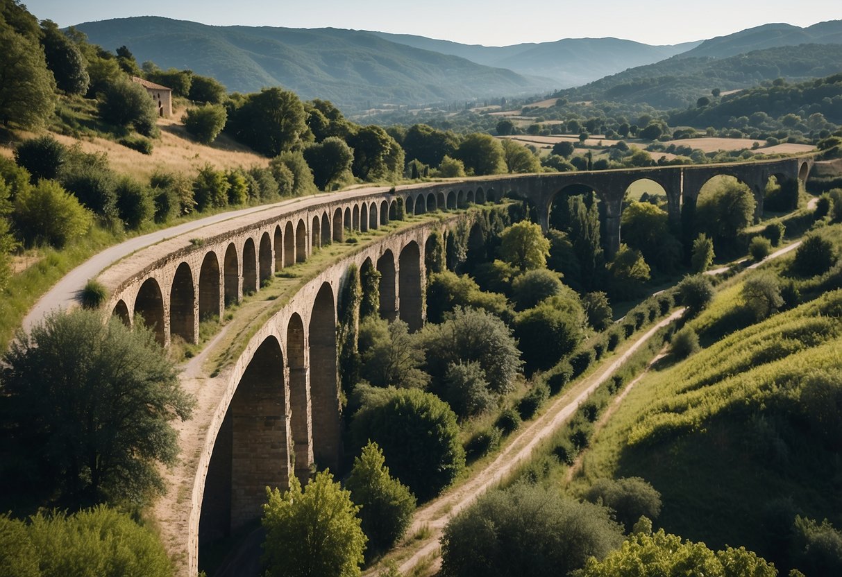 Vauban's aqueducts winding through lush French countryside, blending seamlessly with the landscape, a testament to engineering brilliance