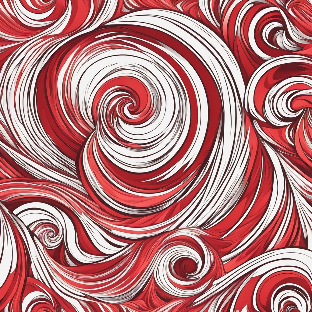 A bold red backdrop with swirling patterns symbolizing passion and energy