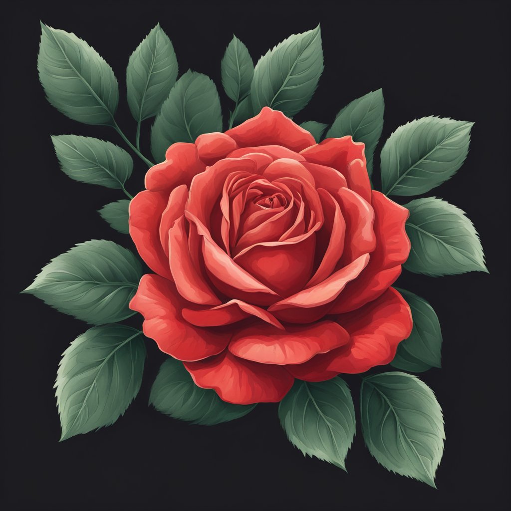 A vibrant red rose blooming against a backdrop of dark green foliage, symbolizing passion and love in art and literature