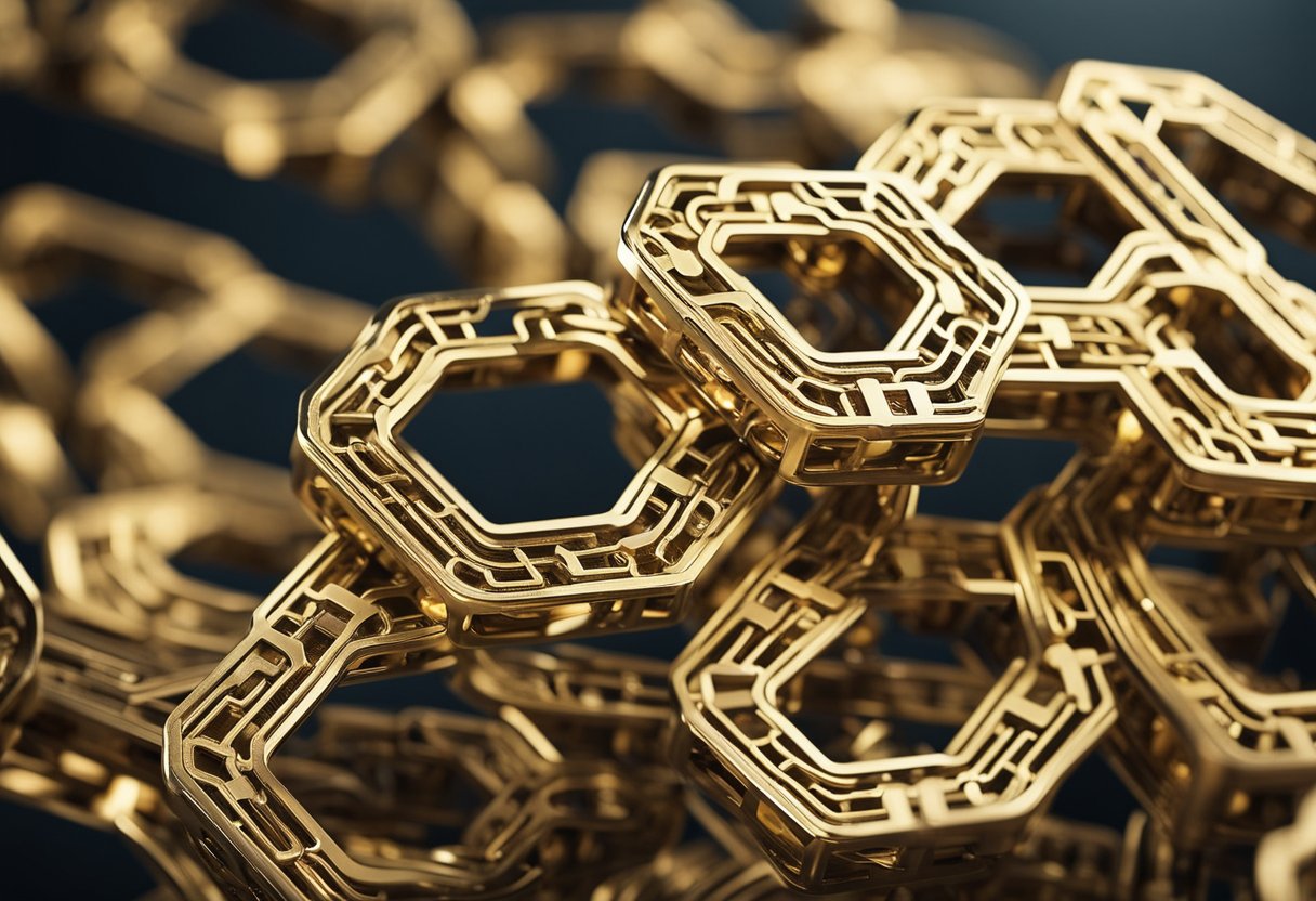 A chain of interconnected blocks, symbolizing the secure, transparent, and decentralized nature of blockchain technology