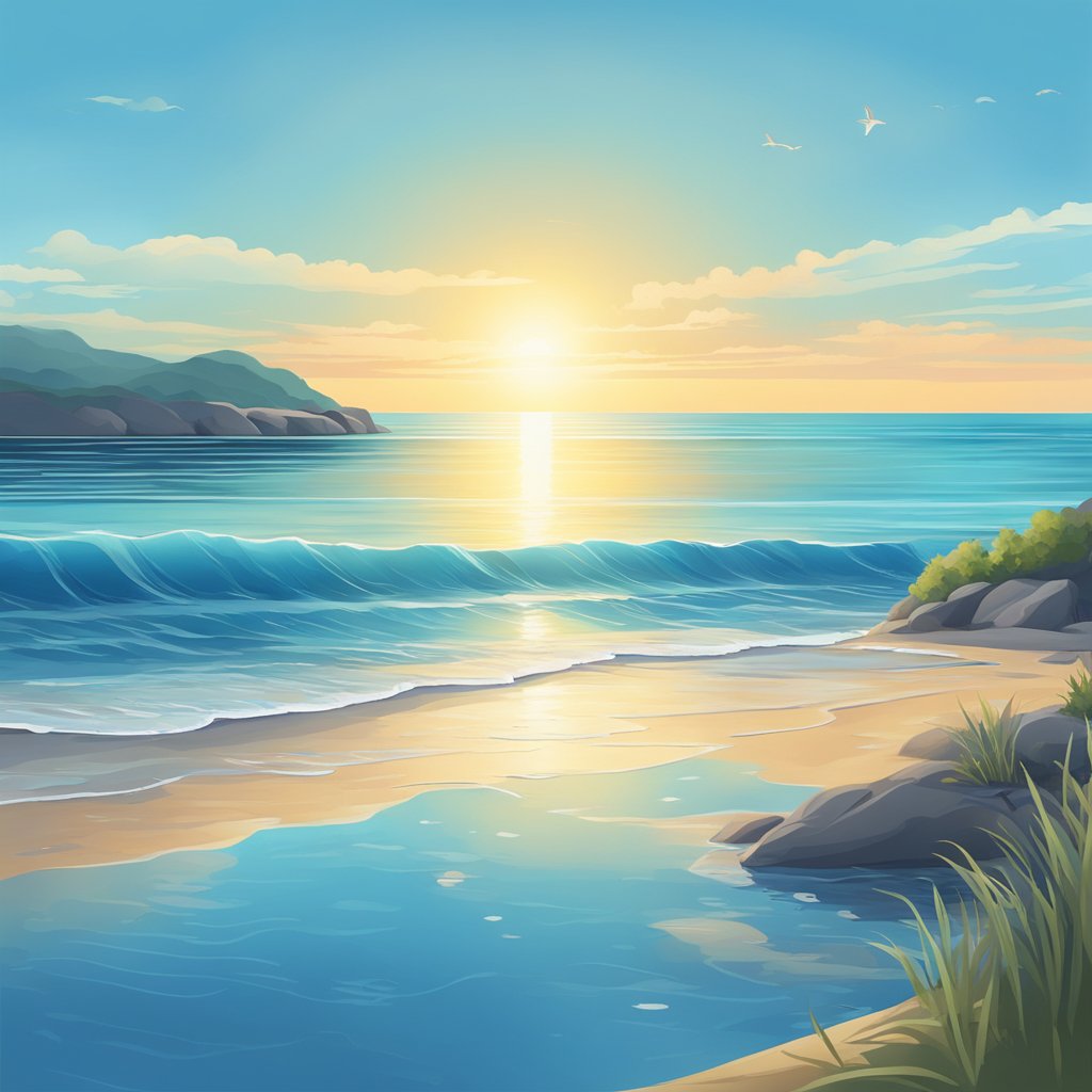A serene ocean with a clear blue sky, reflecting the calm and tranquility associated with the color blue