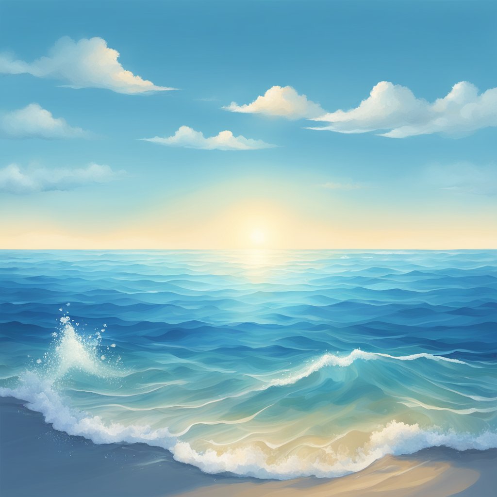A serene blue ocean with a clear sky above, symbolizing tranquility and peace