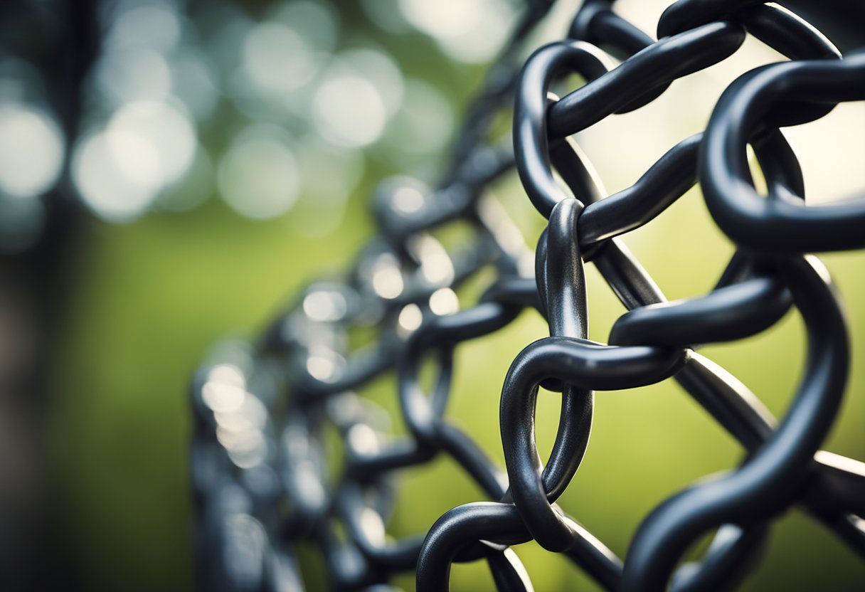 A chain link wrapped in unbreakable steel, surrounded by a forcefield, symbolizing the immutability of blockchain technology