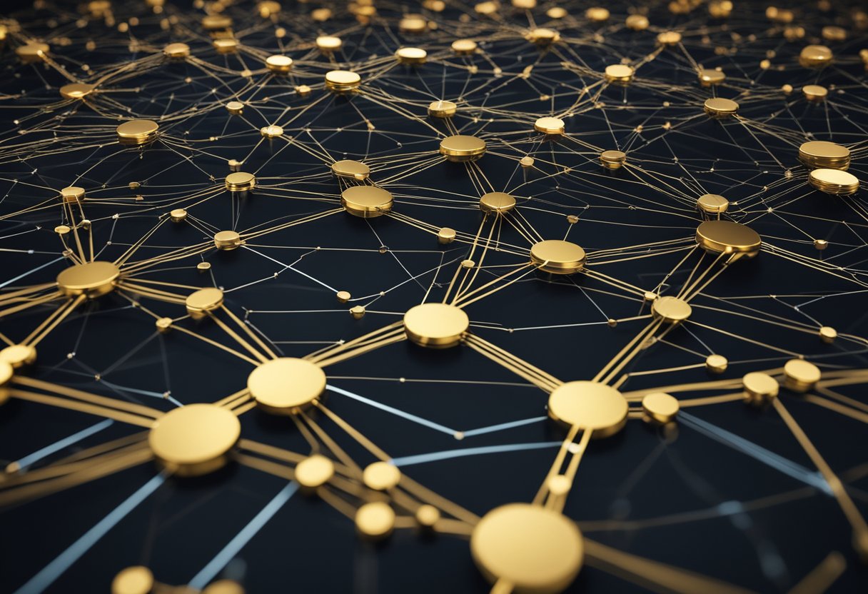 A network of interconnected blocks symbolizing blockchain economics and tokens decentralization