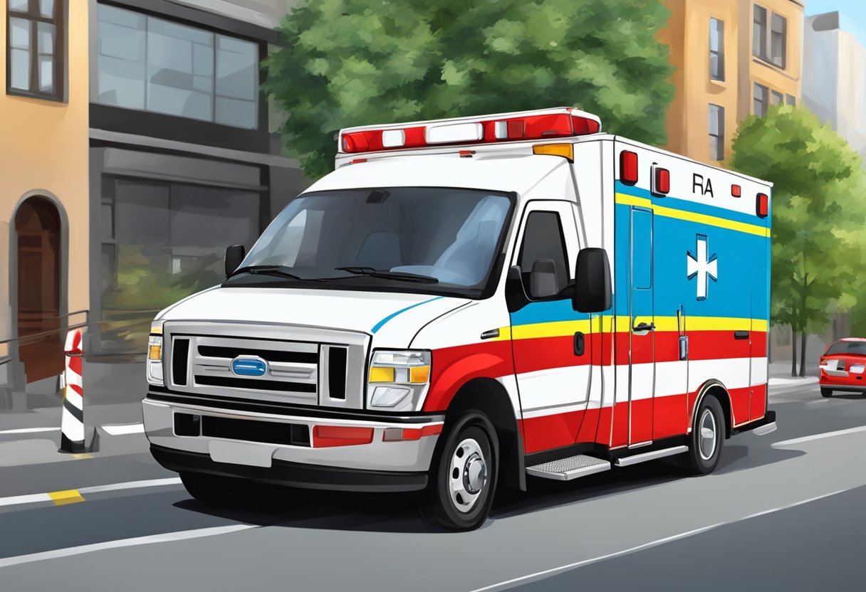 Emergency ambulance at scene for rescue and assistance