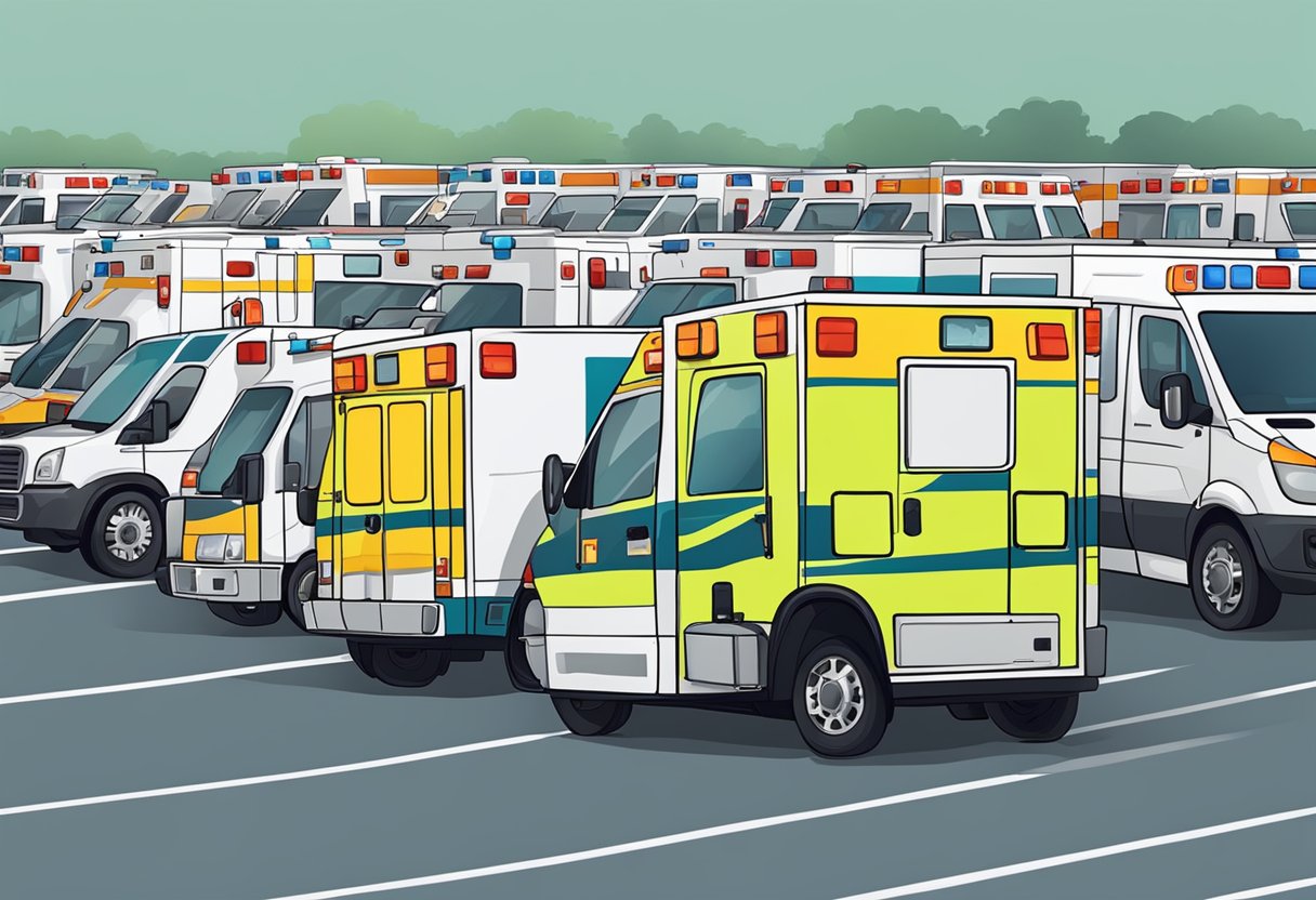 A row of different ambulances lined up for classification