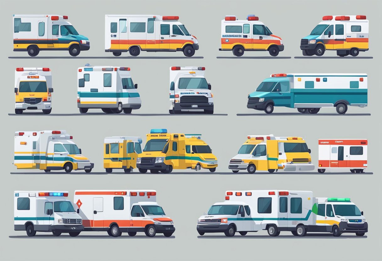 Several types of ambulances lined up for classification
