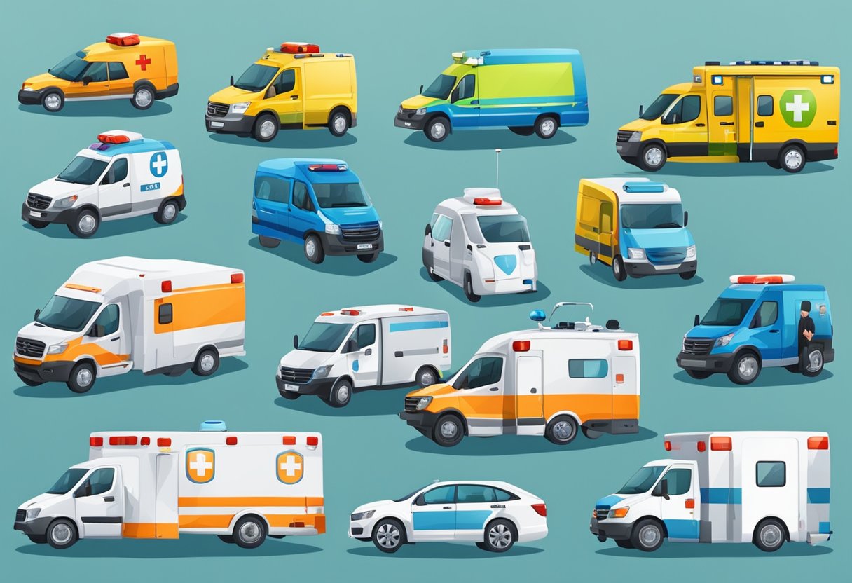 Tipos de Ambulância: Conheça as Diferentes Categorias e Suas Funções 2 Various types of ambulances and medical professionals with equipment