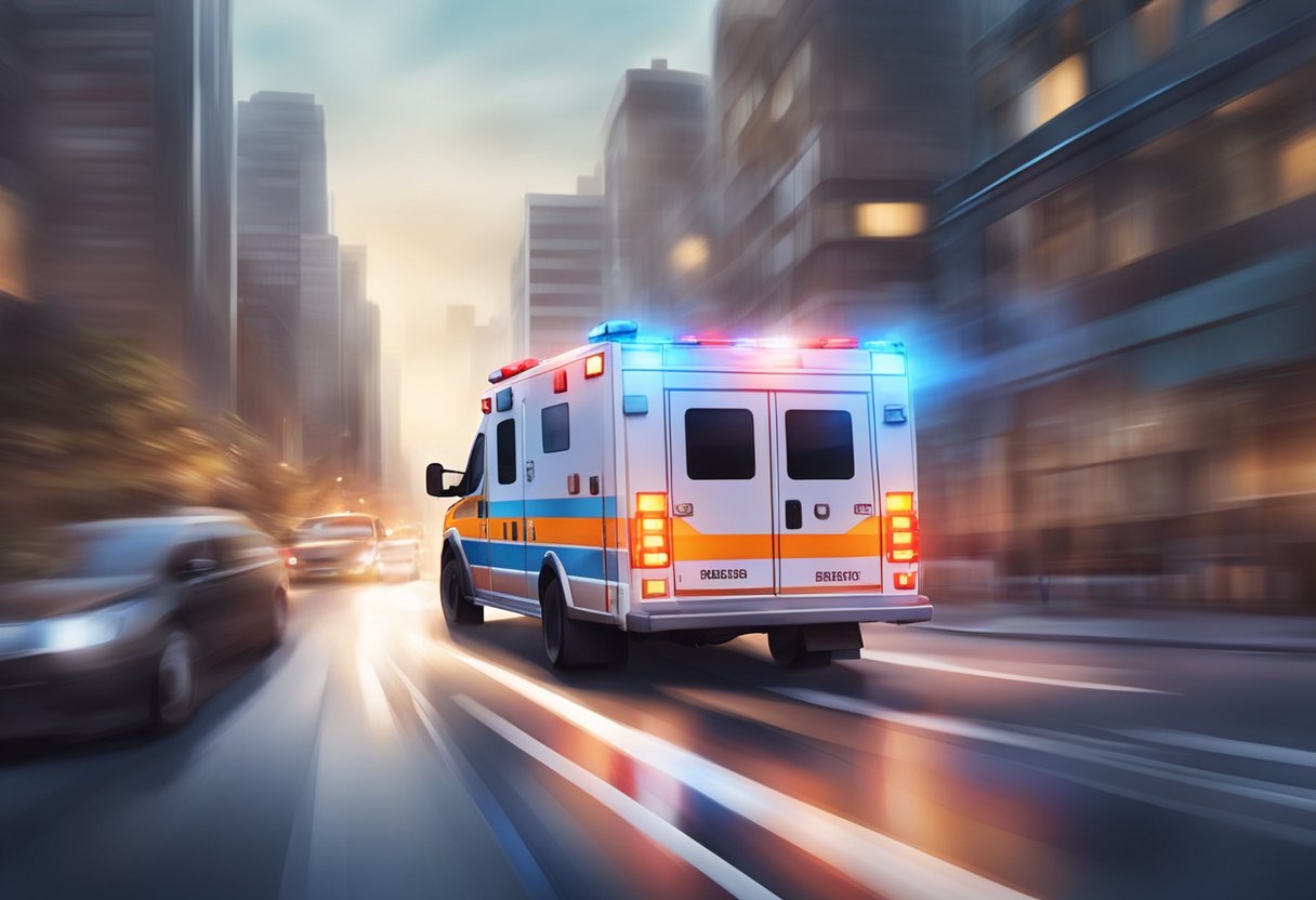 Tipos de Ambulância: Conheça as Diferentes Categorias e Suas Funções 4 An ambulance with flashing lights and sirens speeds through city streets, rushing to an emergency situation