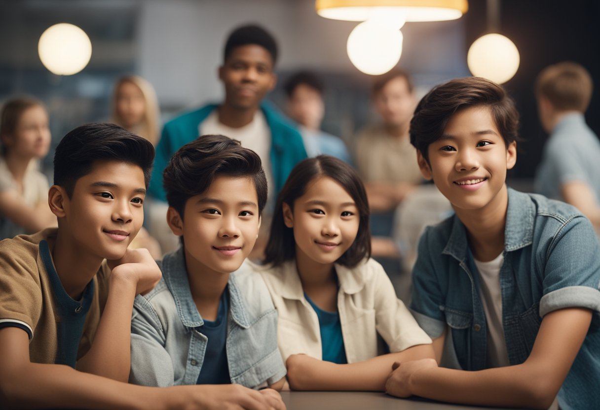 A group of young characters serving as examples and inspiration in a setting that depicts important themes in youth dramas