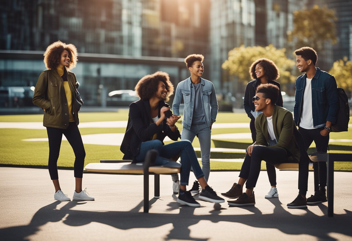 A group of young characters engaging in meaningful conversations, surrounded by vibrant and dynamic settings