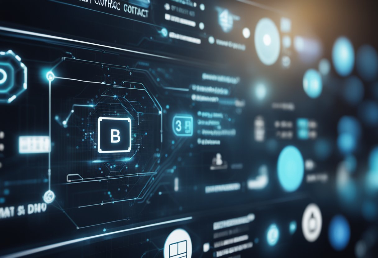 A digital interface displaying smart contract automation in dApps, with transaction efficiency and cost optimization