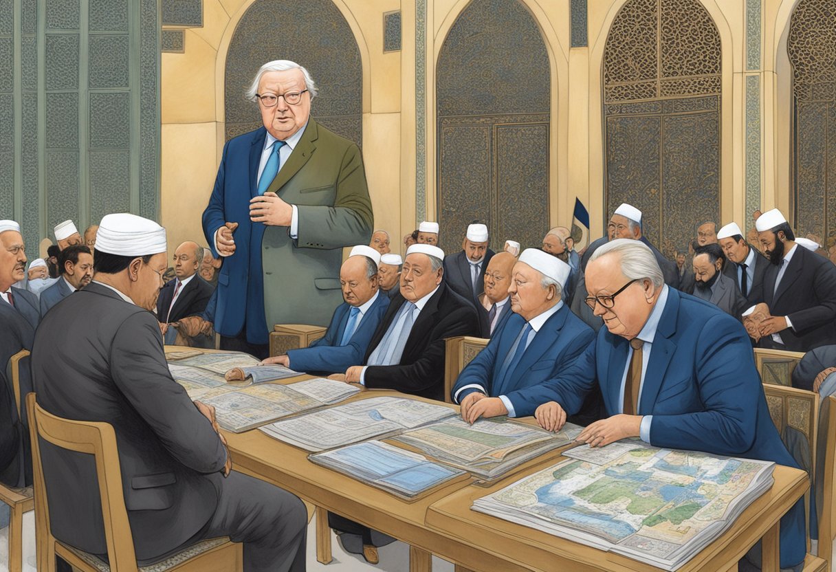 Jean-Marie Le Pen and Islam: A mosque surrounded by controversial political imagery