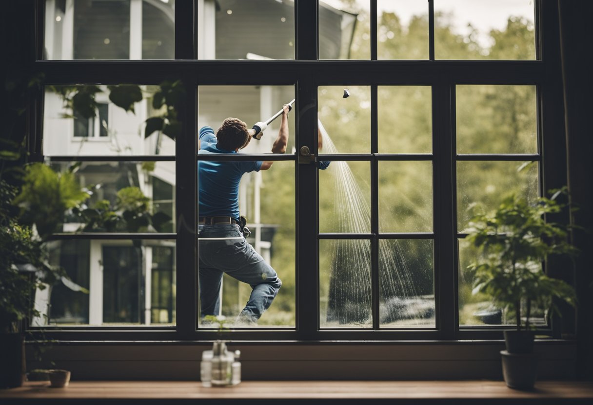 A professional window cleaning service for a cabin