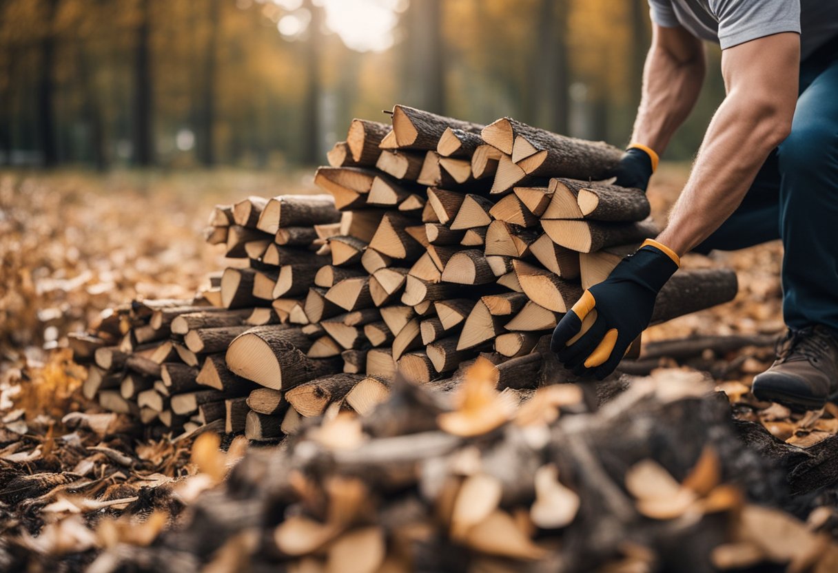 Clearing leaves, stacking firewood, sealing windows, and insulating walls