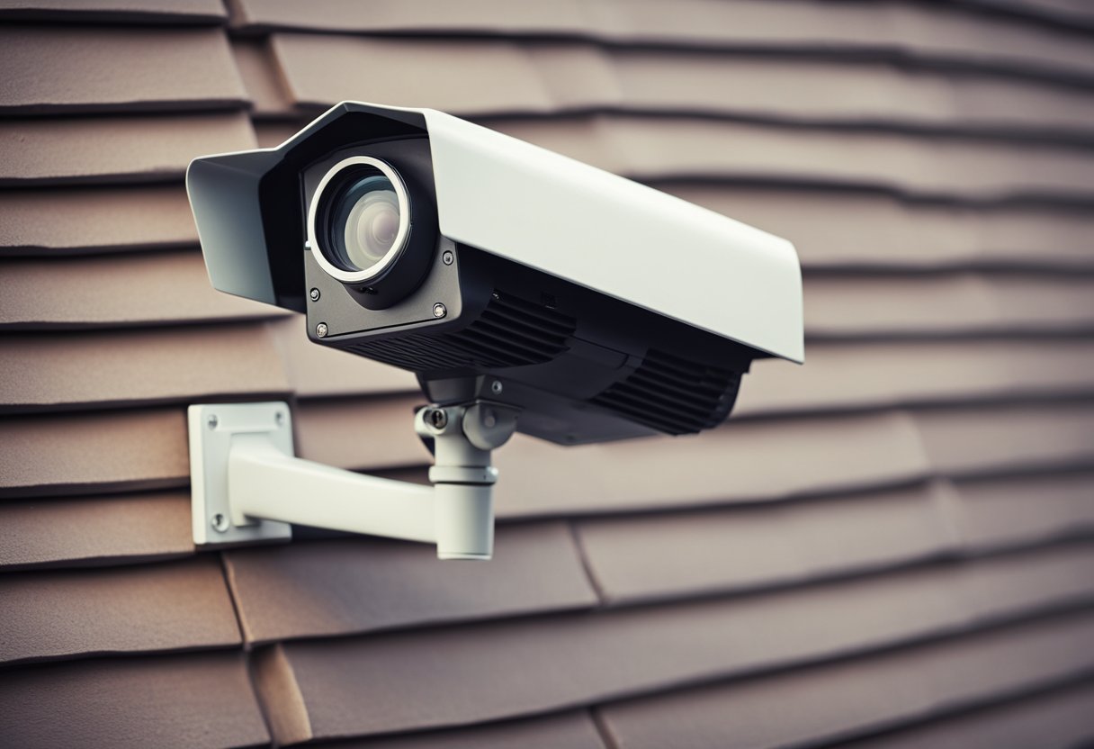 A surveillance camera mounted on a cabin wall, overlooking the area for security and monitoring purposes