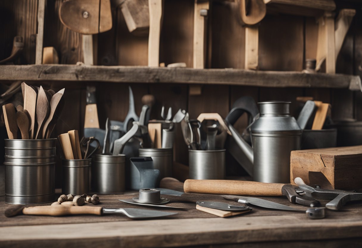 A rustic cabin with tools and materials for repairs and improvements