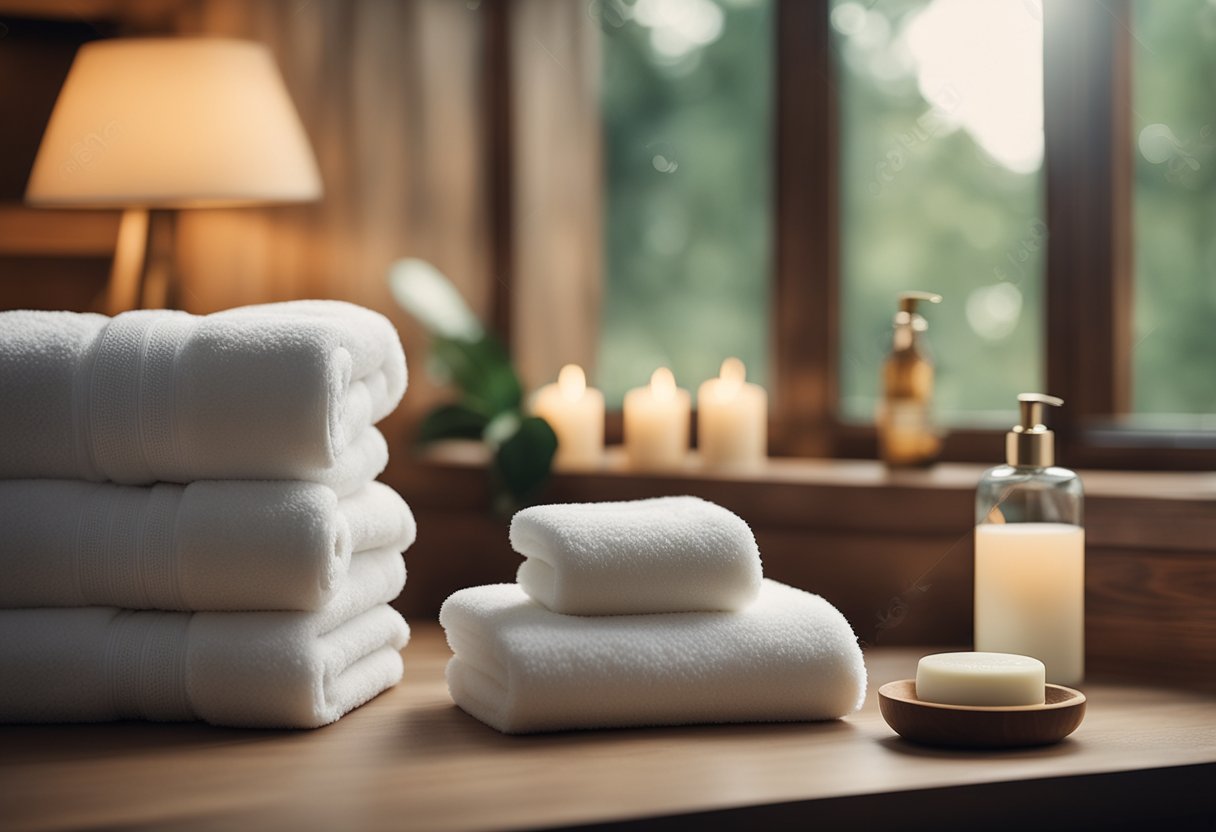 Prepare cabin for guests: soap, towels, and amenities arranged neatly in a cozy setting