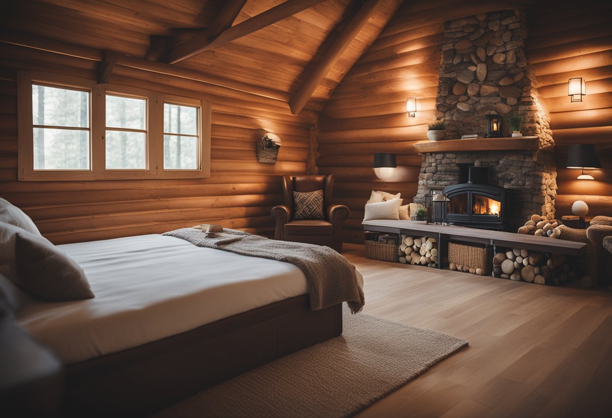 A cozy cabin with extra pillows and guest amenities laid out in preparation for visitors