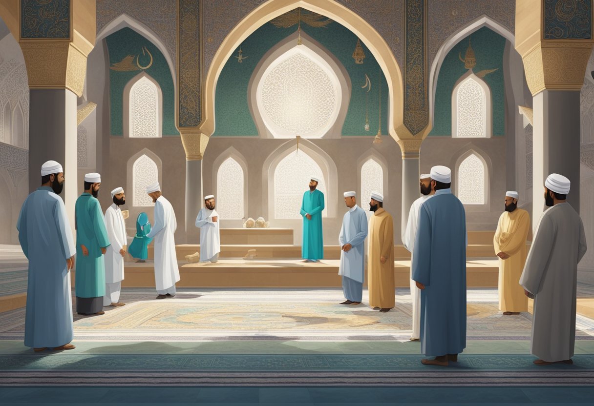 A group of people gather in a mosque, surrounded by symbols of purity. They discuss the challenges of preserving purity in a society where sin has become the norm