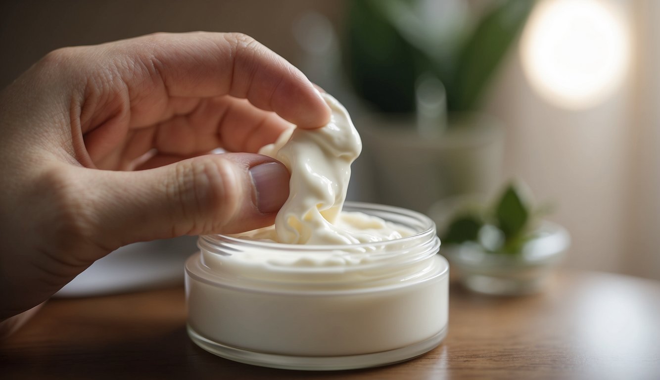 A gentle hand applying sensitive skin face cream to dry skin