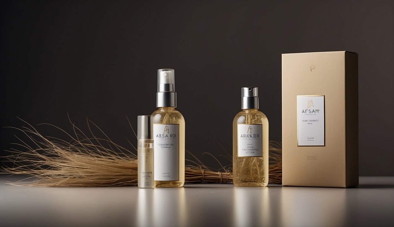 A bottle of hair treatment sits on a shelf, surrounded by dry, frizzy strands of hair. The packaging highlights "Årsaker til Tørt Hår hårkur tørt hår."