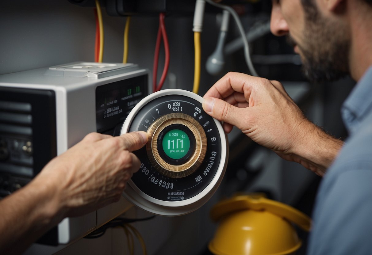 Removing old thermostat, connecting new one. Instructions shown