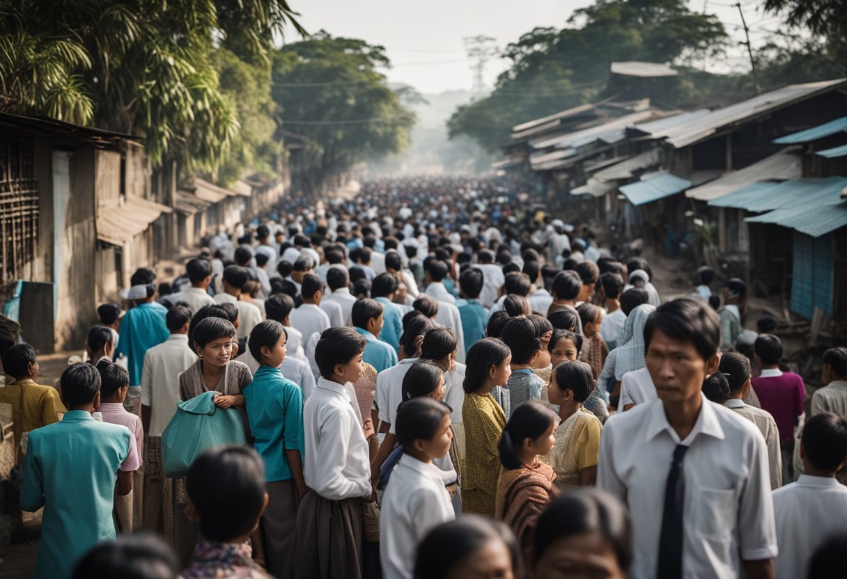 A line of people waiting for mandatory vaccinations in Burma